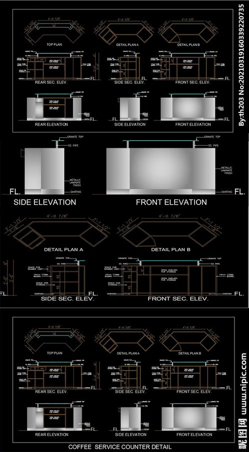 餐厅服务柜台cad施工图图片